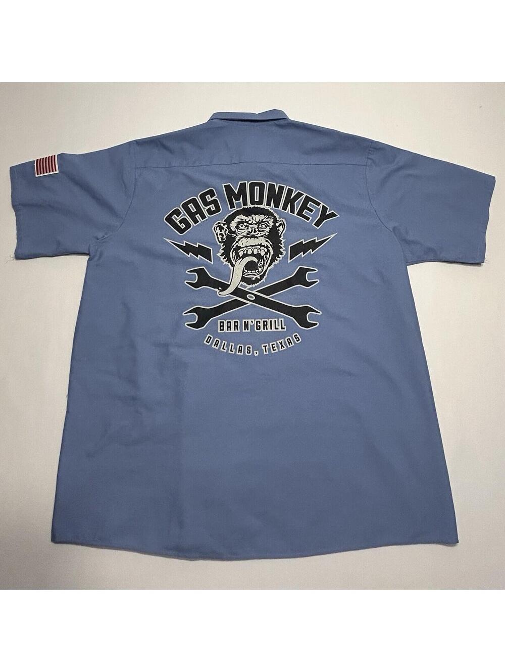GAS MONKEY BAR n GRILL Dallas TX Work Shirt Blue Mens XXL - Picture 2 of 8